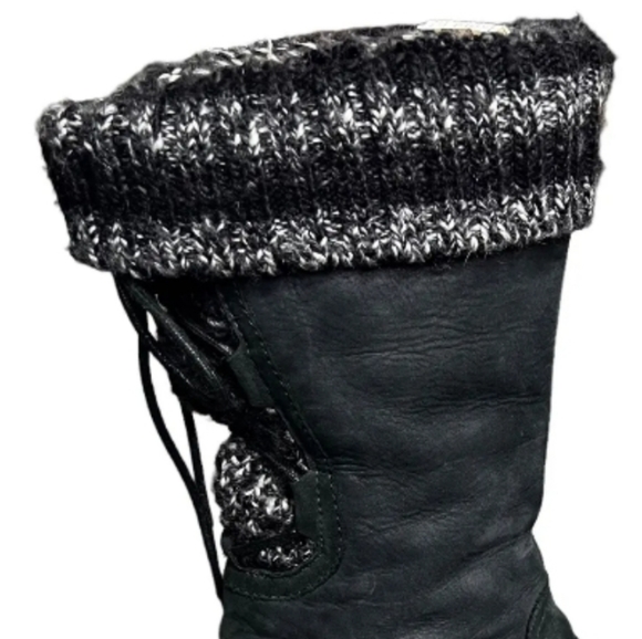 UGG Skylair Black Leather Knit Cuff  back Ties Wedge Heeled Boots Size US 9 - Picture 9 of 16